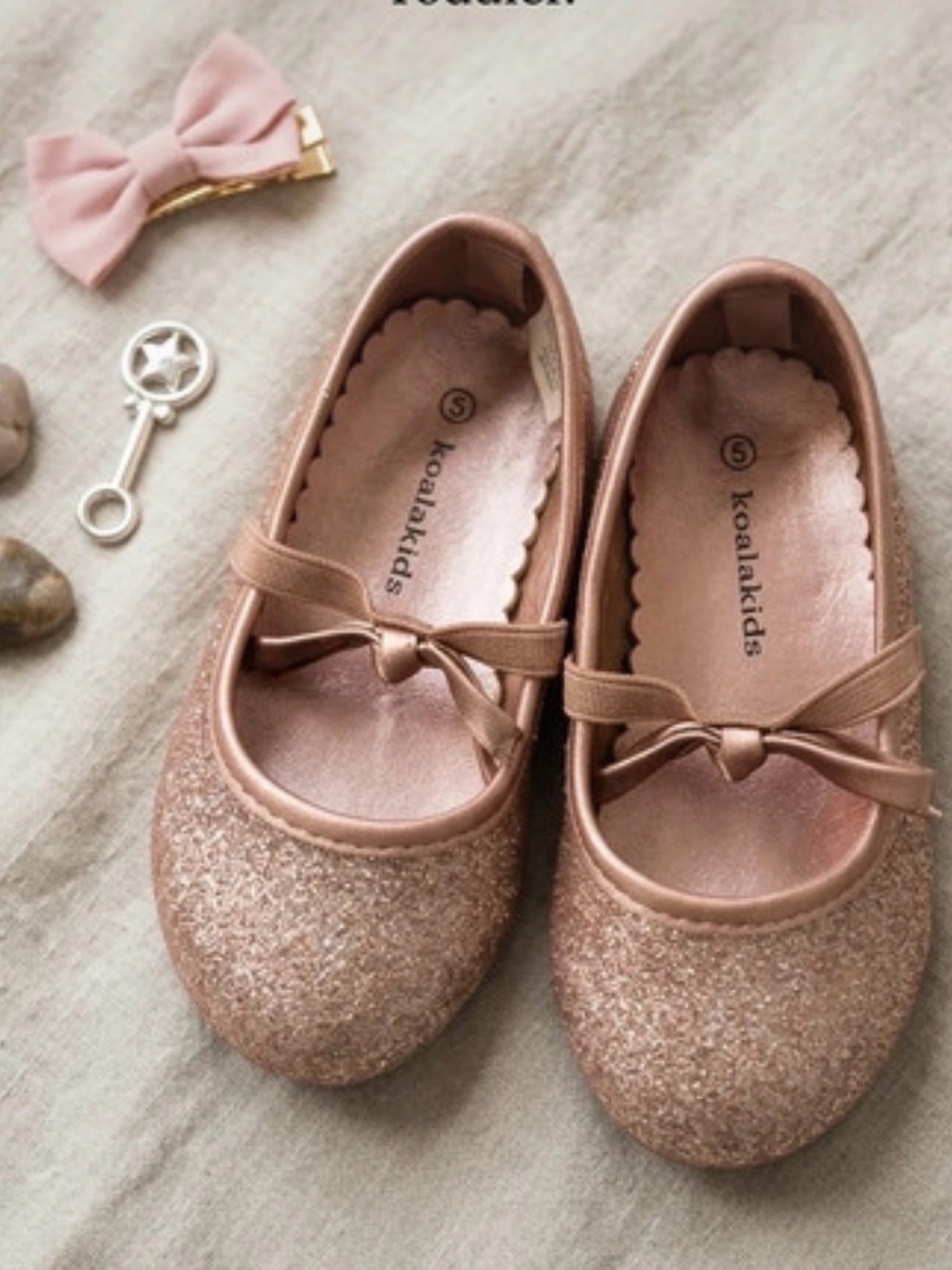 Koala Kids Rose Gold Glitter Bow Mary Jane Shoes